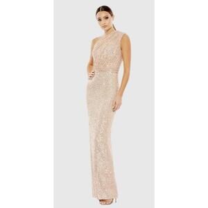New Mac Duggal Sequined Ruched One Shoulder Gown In Rose Pink Size 8 $398